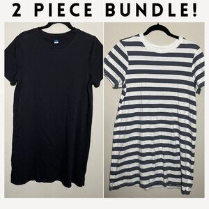 Old Navy Vintage Mini T-Shirt Dress 2 Piece Bundle Black and Grey White Stripes